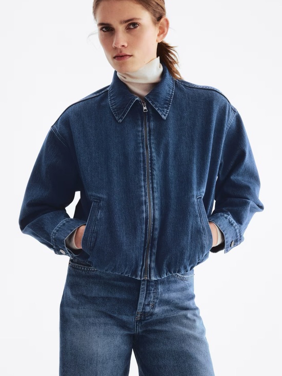 H&M Jackets & Blazers - H&M Dark Blue Denim Zip Jacket - Women's